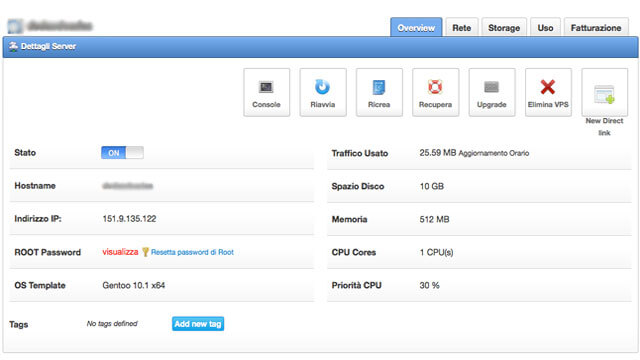 Pannello di Controllo Cloud Server